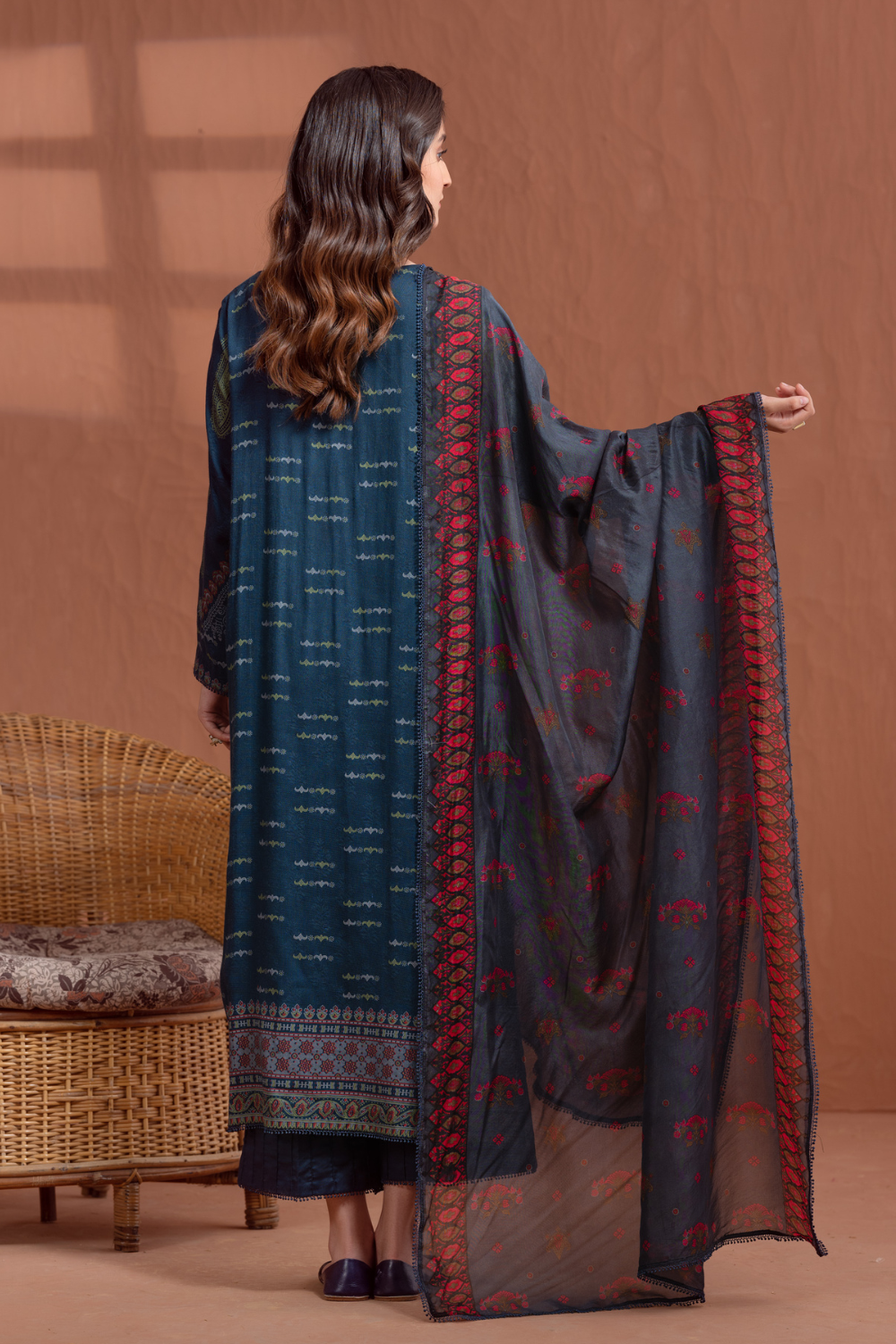 3PC Unstitched | Printed Jacquard Shirt+ Silk Dupatta+Trouser