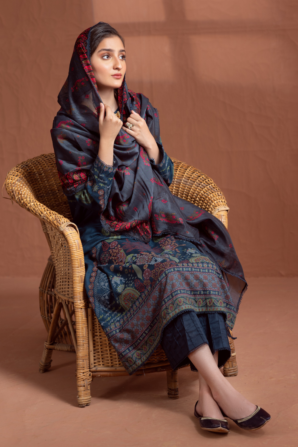 3PC Unstitched | Printed Jacquard Shirt+ Silk Dupatta+Trouser