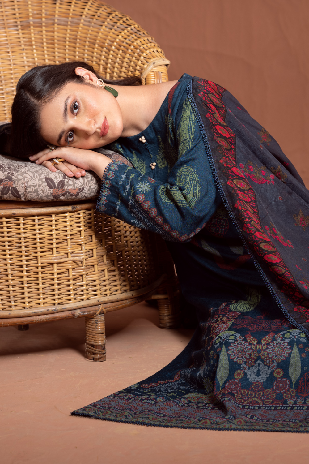 3PC Unstitched | Printed Jacquard Shirt+ Silk Dupatta+Trouser