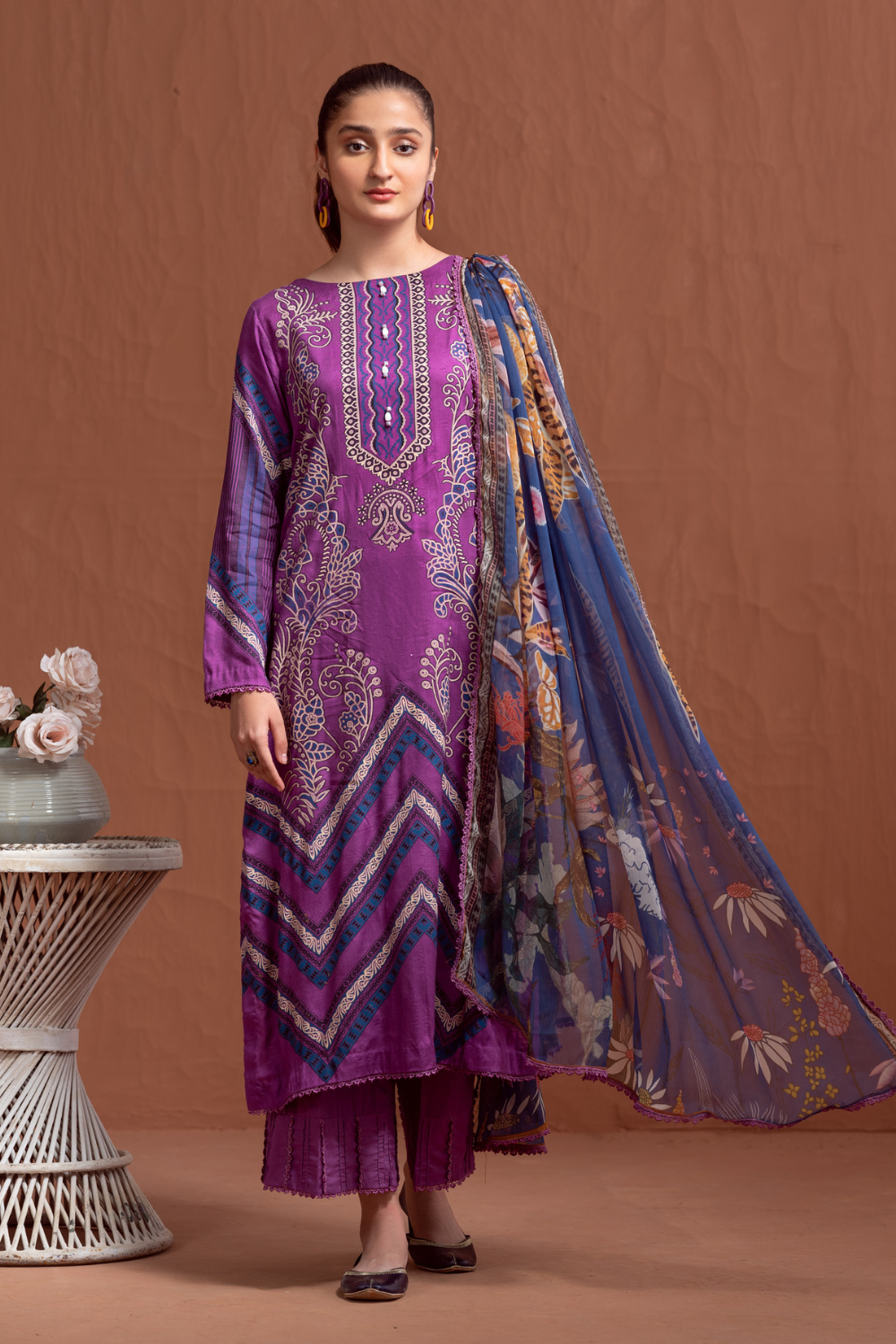 3PC Unstitched | Printed Jacquard Shirt+Chiffon Dupatta+Trouser