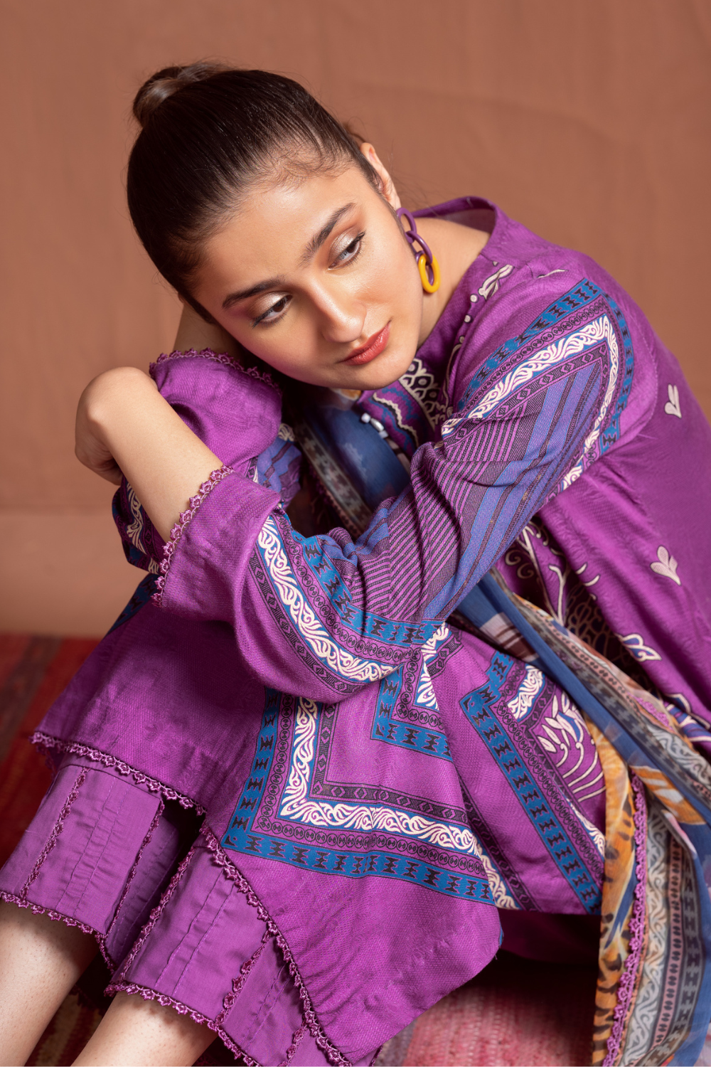 3PC Unstitched | Printed Jacquard Shirt+Chiffon Dupatta+Trouser