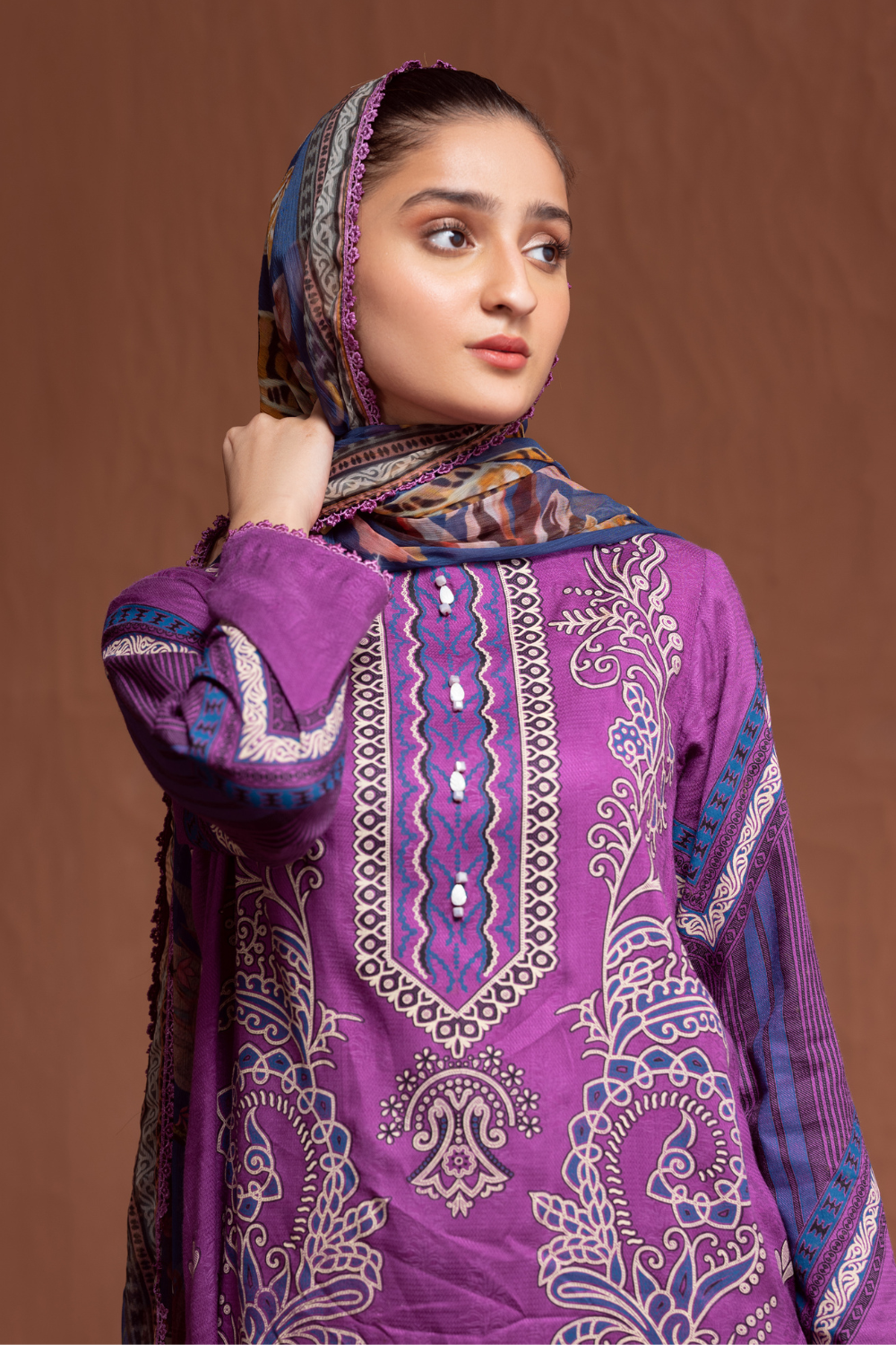 3PC Unstitched | Printed Jacquard Shirt+Chiffon Dupatta+Trouser