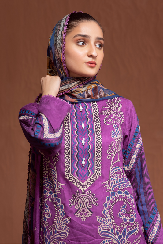 3PC Unstitched | Printed Jacquard Shirt+Chiffon Dupatta+Trouser