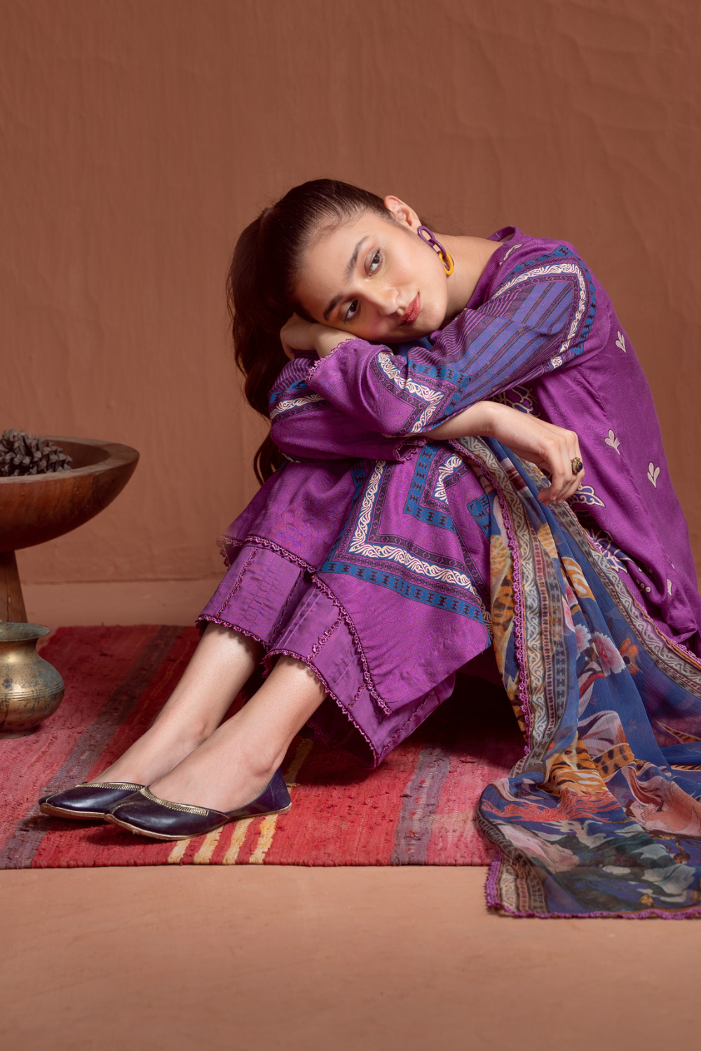 3PC Unstitched | Printed Jacquard Shirt+Chiffon Dupatta+Trouser