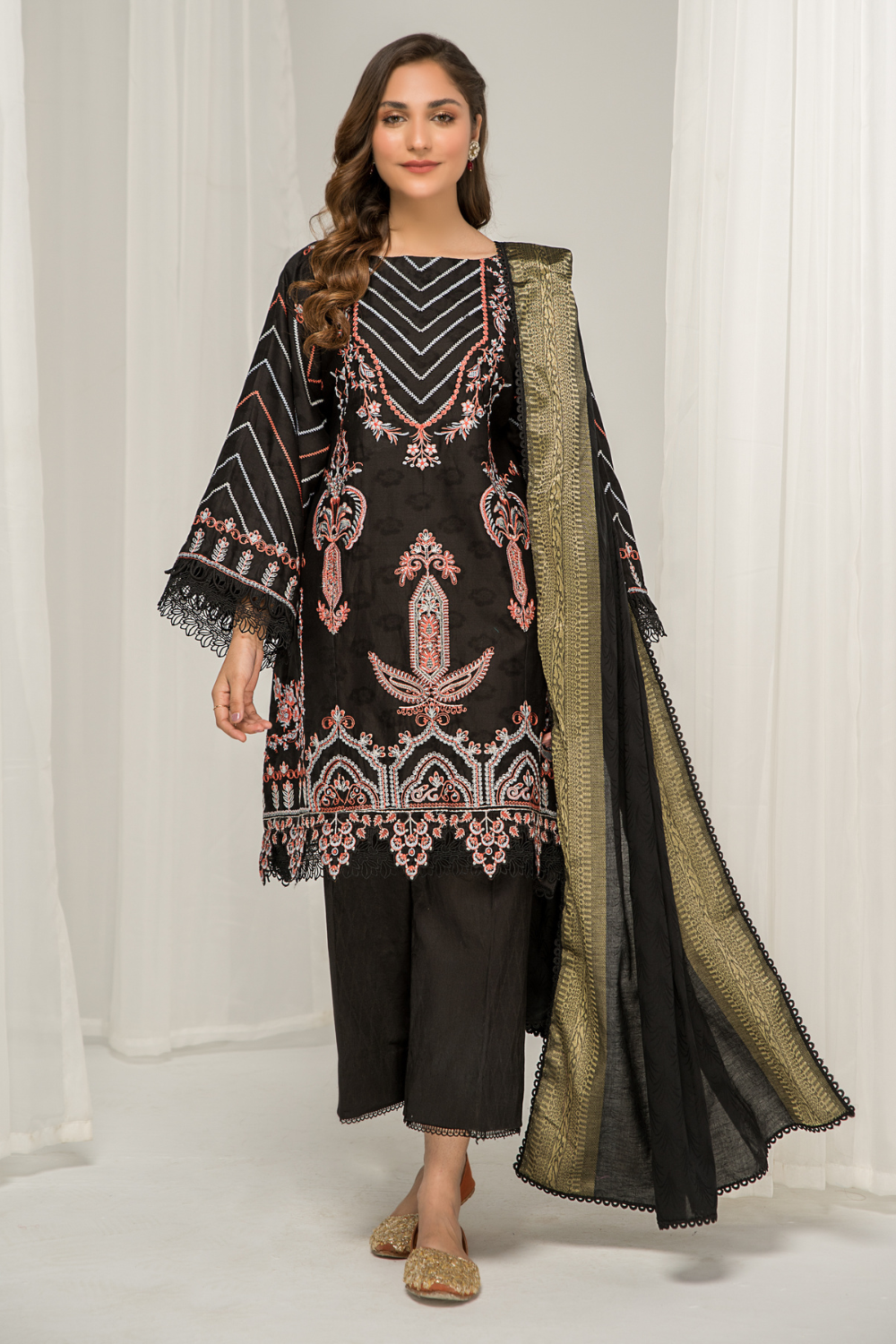 3 PC Unstitched Jacquard Embroidered Suit