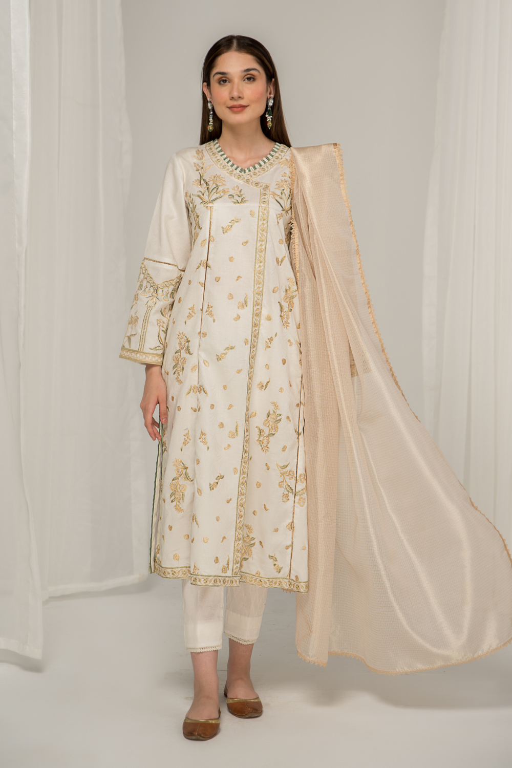 3 PC Unstitched Jacquard Embroidered Suit