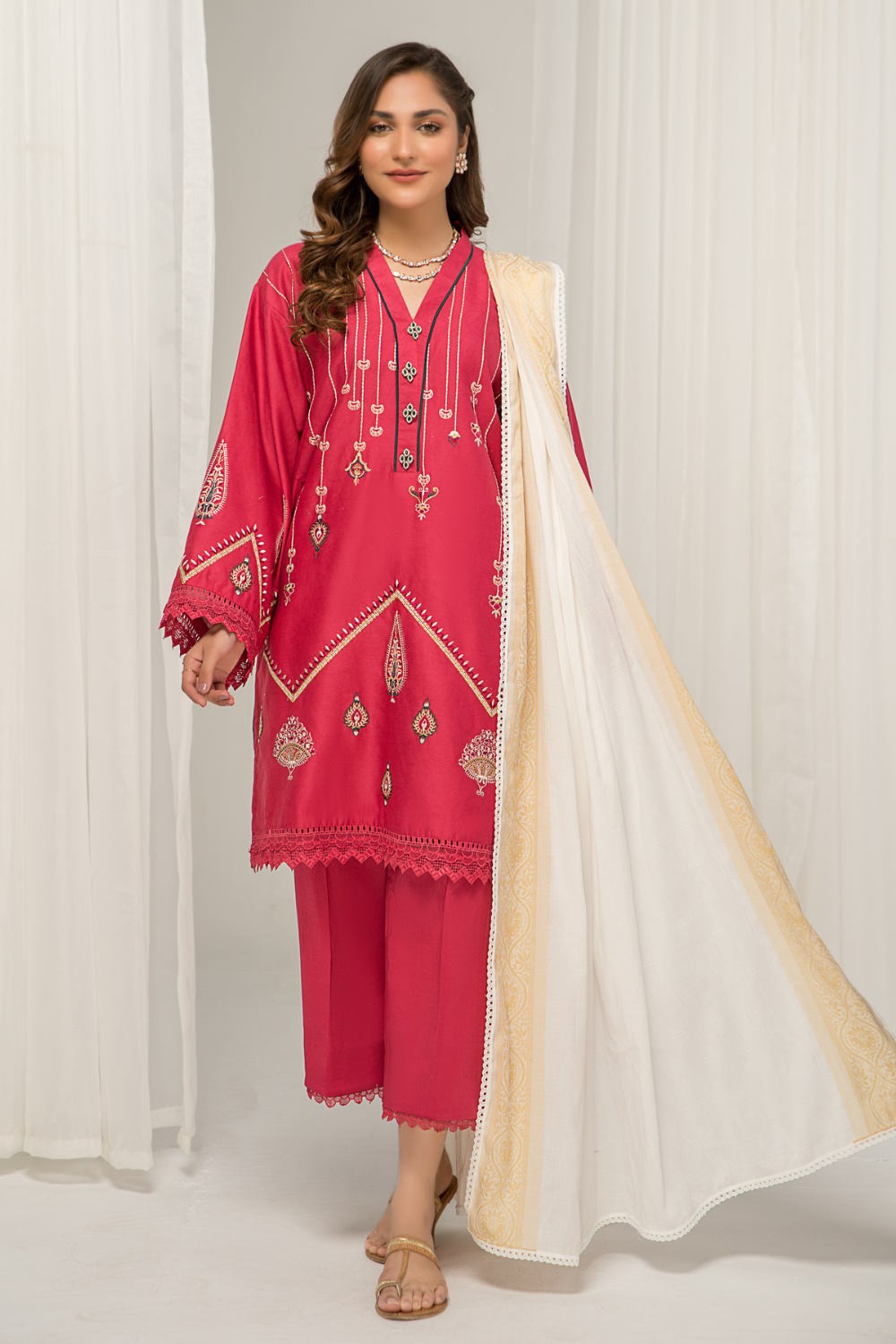 3 PC Unstitched Jacquard Embroidered Suit