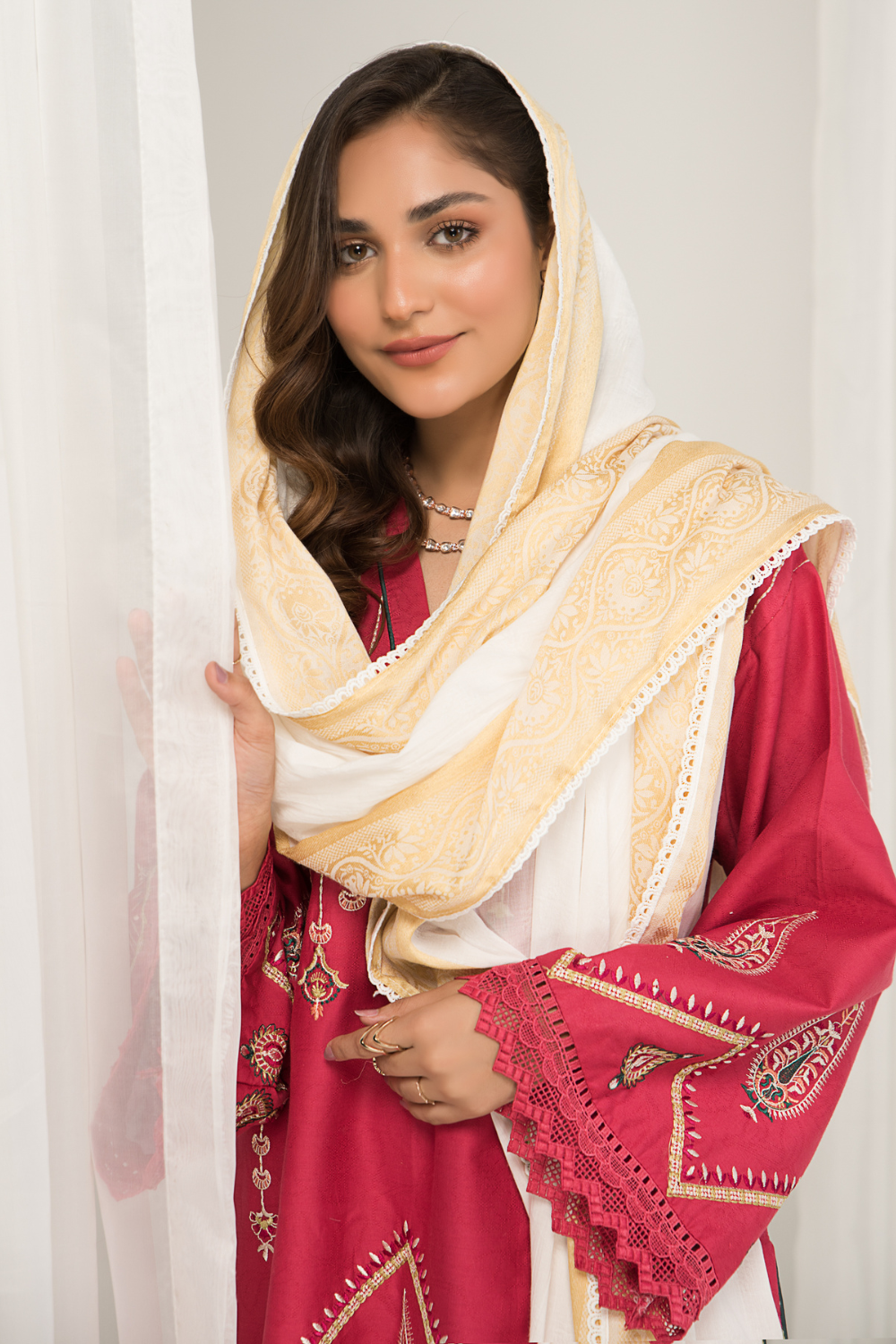 3 PC Unstitched Jacquard Embroidered Suit