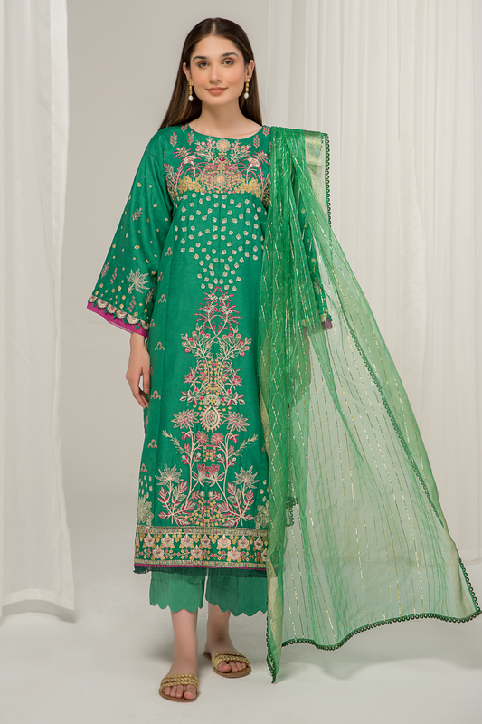 3 PC Unstitched Jacquard Embroidered Suit