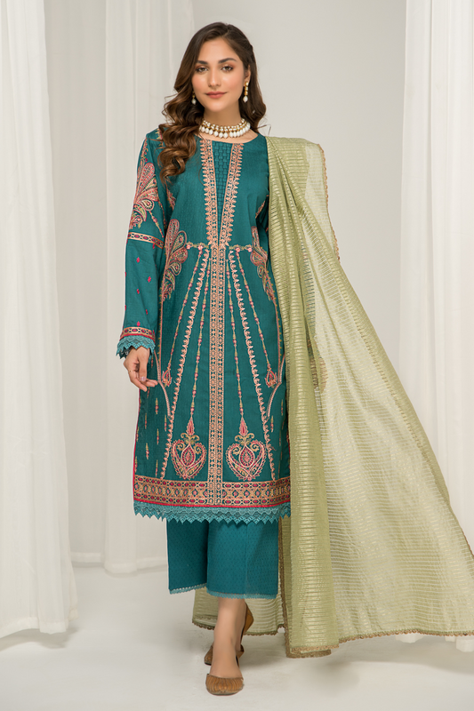 3 PC Unstitched | Jacquard Embroidered Suit