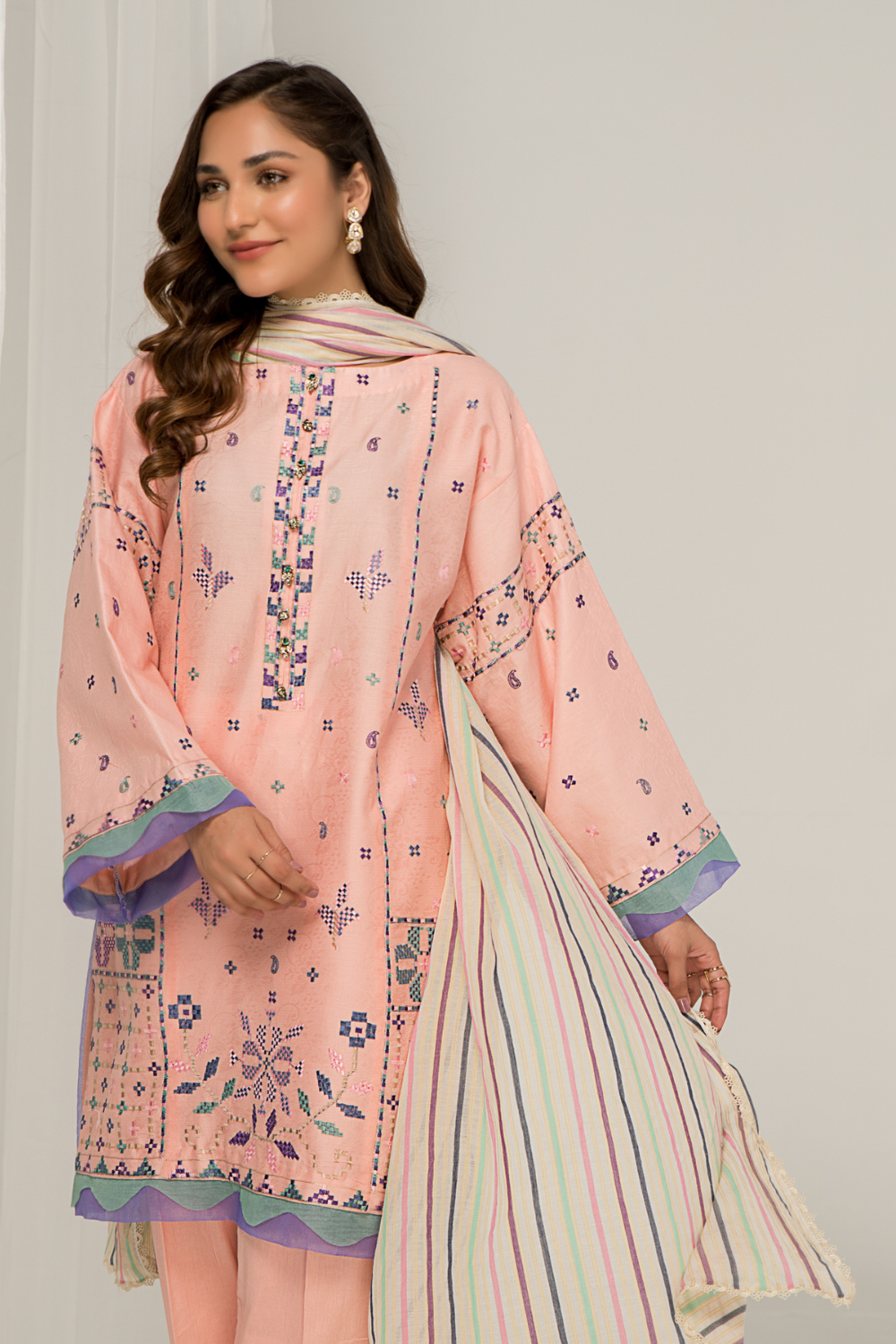 3 PC Unstitched Jacquard Embroidered Suit