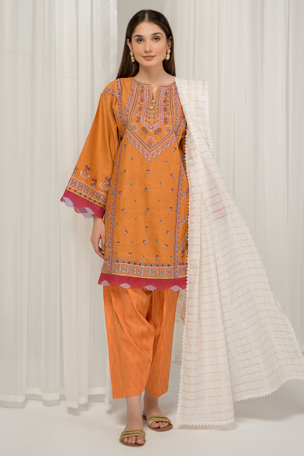 3 PC Unstitched Jacquard Embroidered Suit