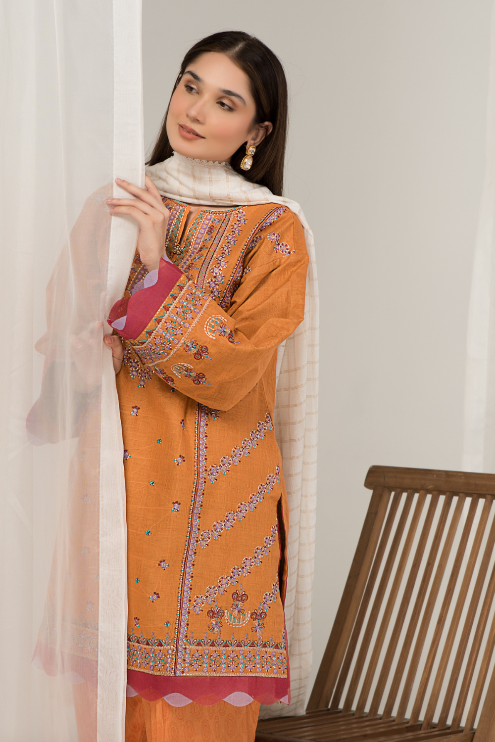 3 PC Unstitched Jacquard Embroidered Suit