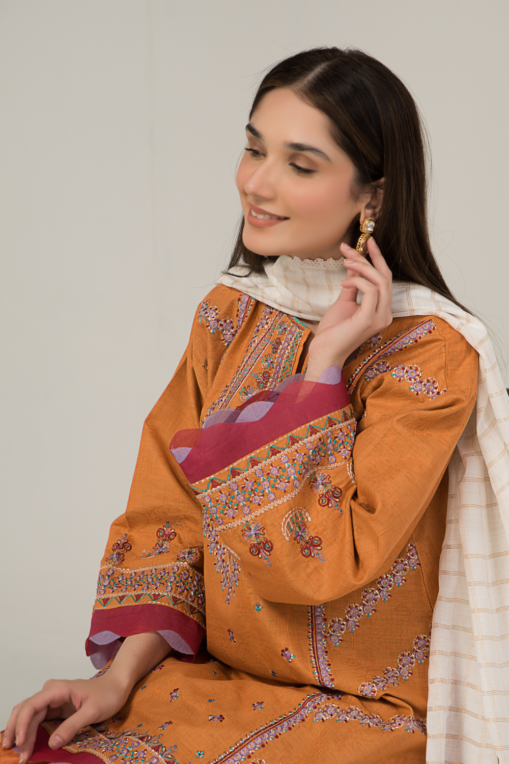 3 PC Unstitched Jacquard Embroidered Suit
