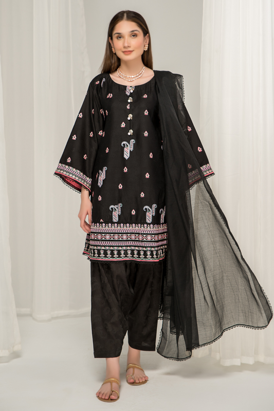 3 PC Unstitched Jacquard Embroidered Suit