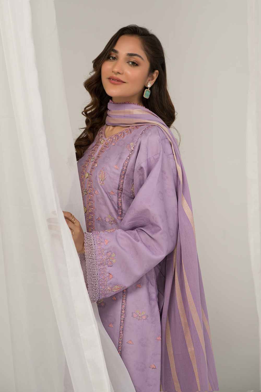 3 PC Unstitched Jacquard Embroidered Suit