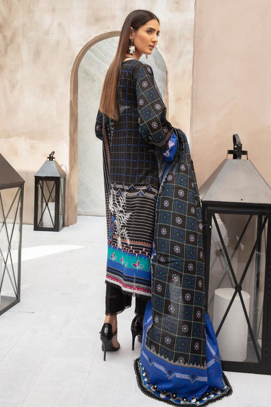 3 PC Unstitched | Printed Shirt + Printed Cotton Net Dupatta 2 + Dyed Trouser