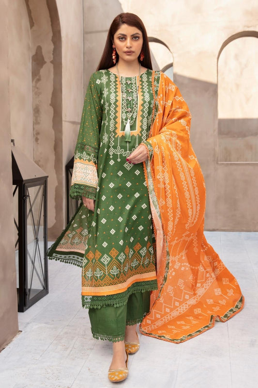 3 PC Unstitched | Printed Shirt + Printed Dupatta + Dyed Trouser