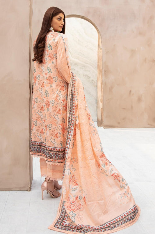 3 PC Unstitched | Printed Shirt + Printed Cotton Net Dupatta 2 + Dyed Trouser