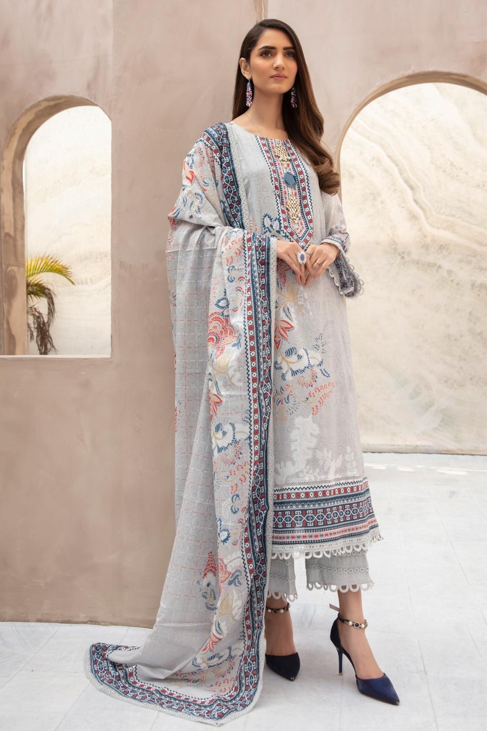 3 PC Unstitched | Printed Shirt +Printed Cotton Net Dupatta + Dyed Trouser