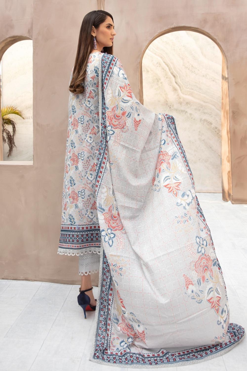 3 PC Unstitched | Printed Shirt +Printed Cotton Net Dupatta + Dyed Trouser