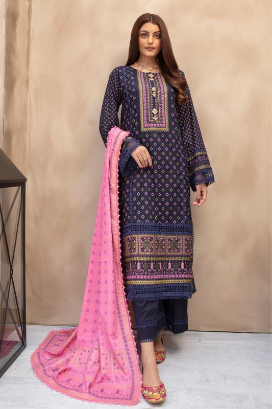 3 PC Unstitched | Printed Shirt + Printed Dupatta + Dyed Trouser