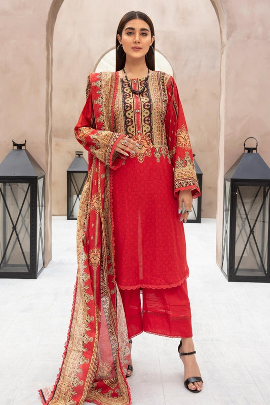 3 PC Unstitched | Printed Shirt + Printed Cotton Net Dupatta  + Dyed Trouser