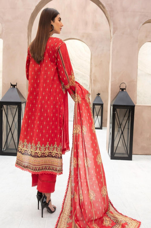 3 PC Unstitched | Printed Shirt + Printed Cotton Net Dupatta  + Dyed Trouser