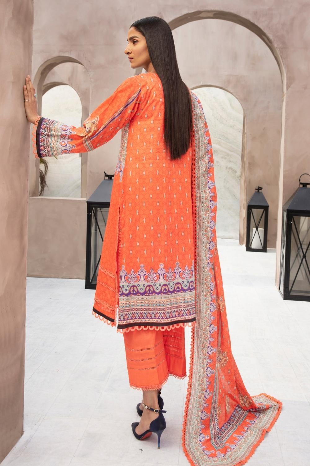 3 PC Unstitched | Printed Shirt + Printed Cotton Net Dupatta 2 + Dyed Trouser