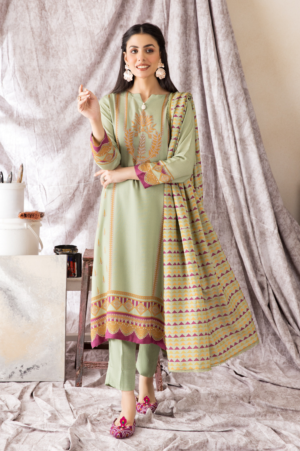 2 PC Unstitched | Printed Karandi Shirt + Dupatta