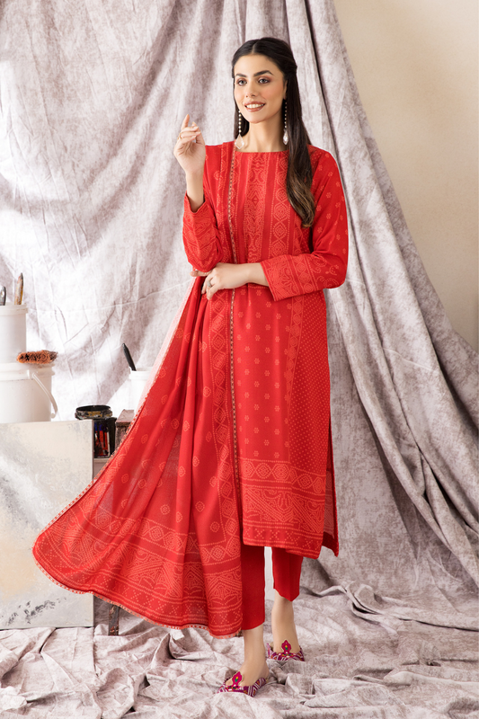 2 PC Unstitched | Printed Karandi Shirt + Dupatta