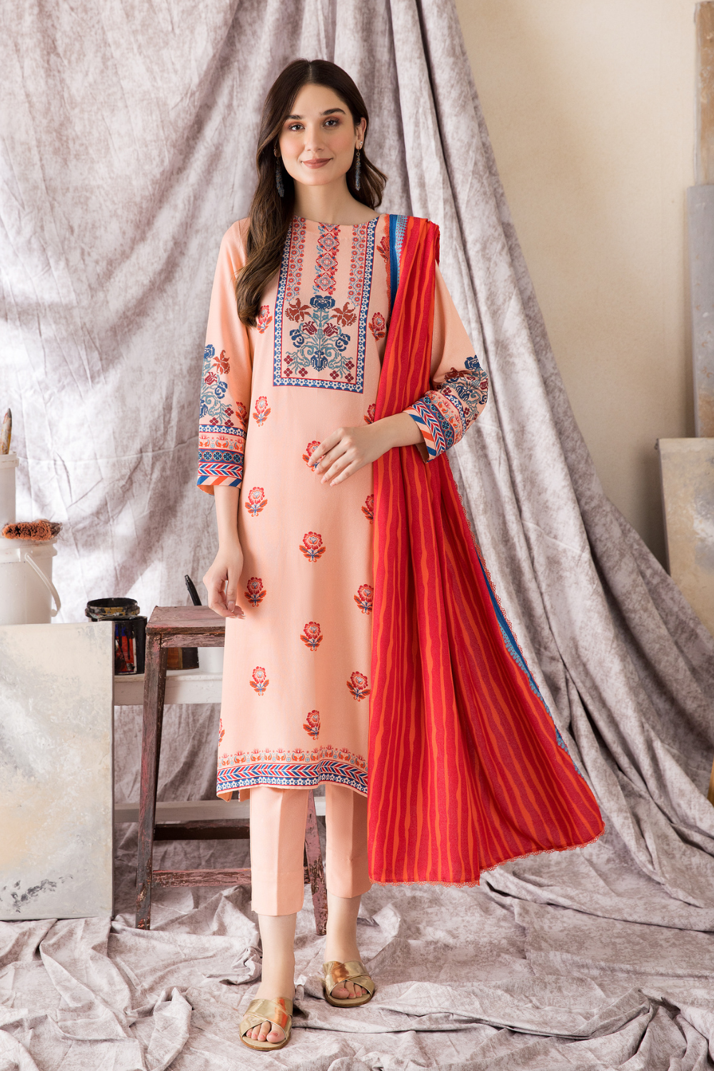 2 PC Unstitched | Printed Karandi Shirt + Dupatta