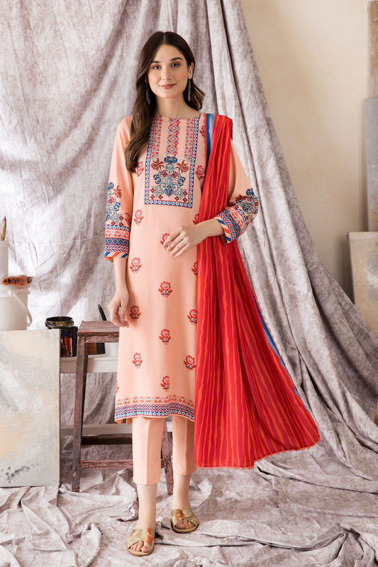 2 PC Unstitched | Printed Karandi Shirt + Dupatta