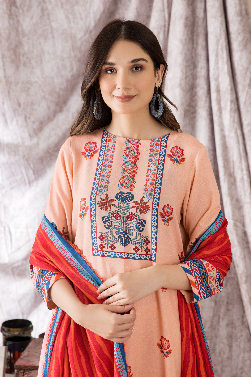 2 PC Unstitched | Printed Karandi Shirt + Dupatta