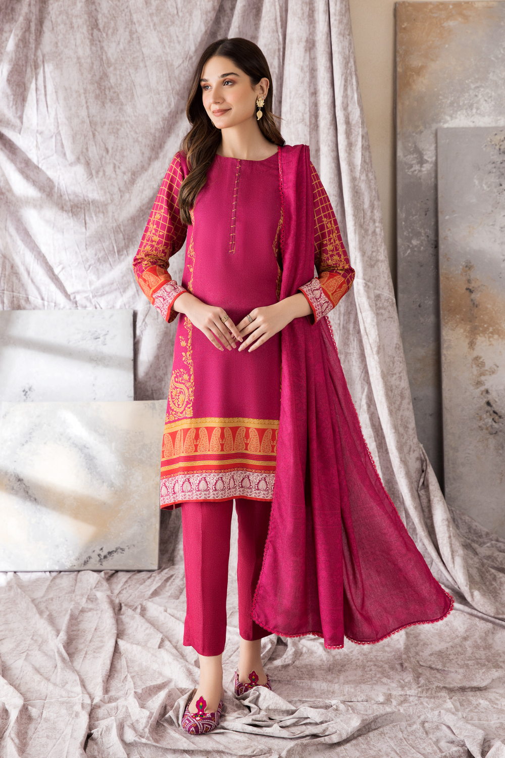 2 PC Unstitched | Printed Karandi Shirt + Dupatta