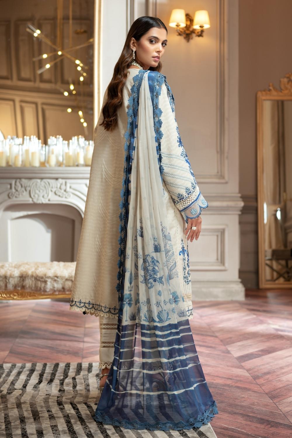 3 PC Unstitched | Self Jacquard Embroidered Shirt + Chiffon Digital Printed Dupatta + Cambric Dyed Trouser