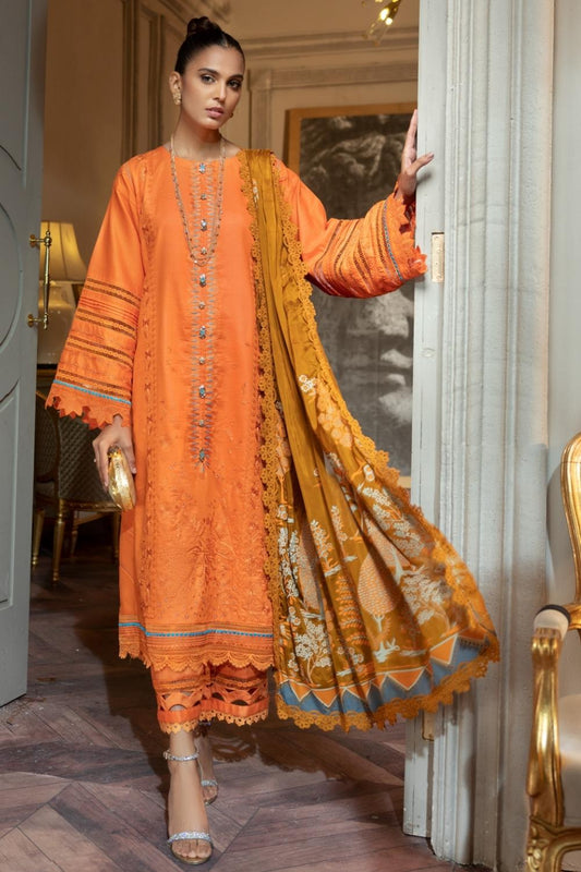 3 PC Unstitched | Slub Lawn Embroidered Shirt + Silk Paste Printed Dupatta + Cambric Dyed Trouser