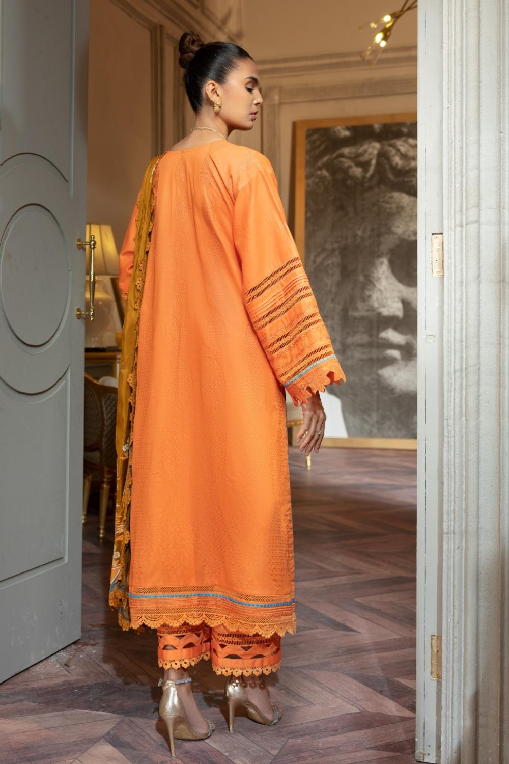 3 PC Unstitched | Slub Lawn Embroidered Shirt + Silk Paste Printed Dupatta + Cambric Dyed Trouser