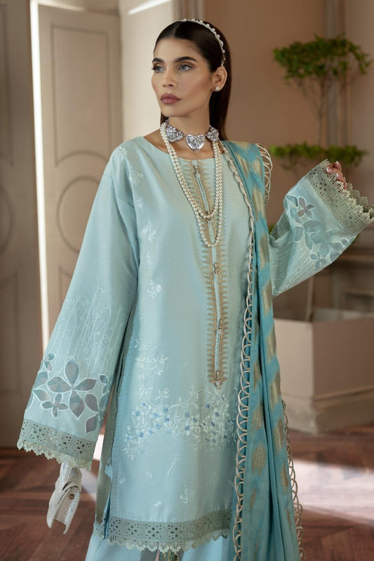 3 PC Unstitched | Self Jacquard Embroidered Shirt + Cotton Net Jacquard Dupatta + Cambric Dyed Trouser