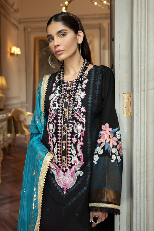 3 PC Unstitched | Jacquard Embroidered Shirt + Silk Foil Printed Dupatta + Cambric Dyed Trouser