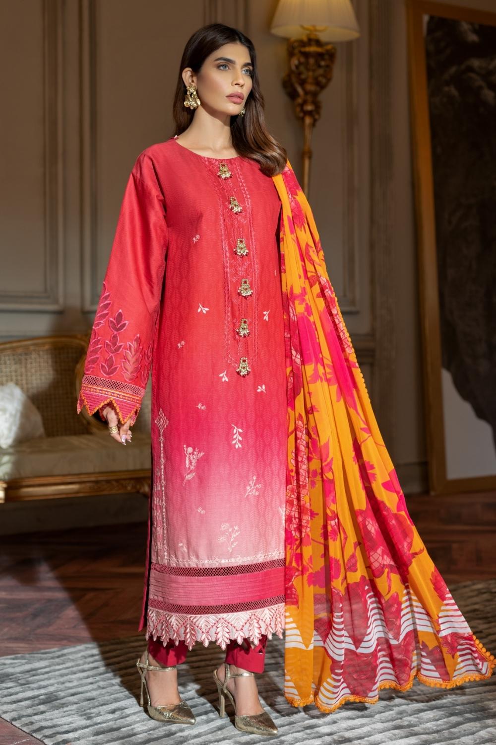 3 PC Unstitched | Jacquard Embroidered Shirt + Chiffon Dupatta