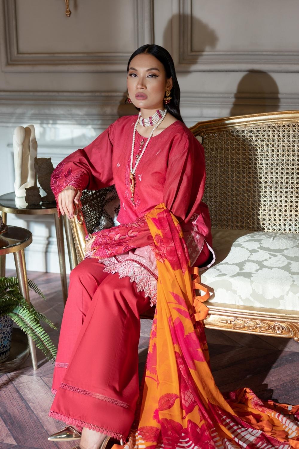 3 PC Unstitched | Jacquard Embroidered Shirt + Chiffon Dupatta