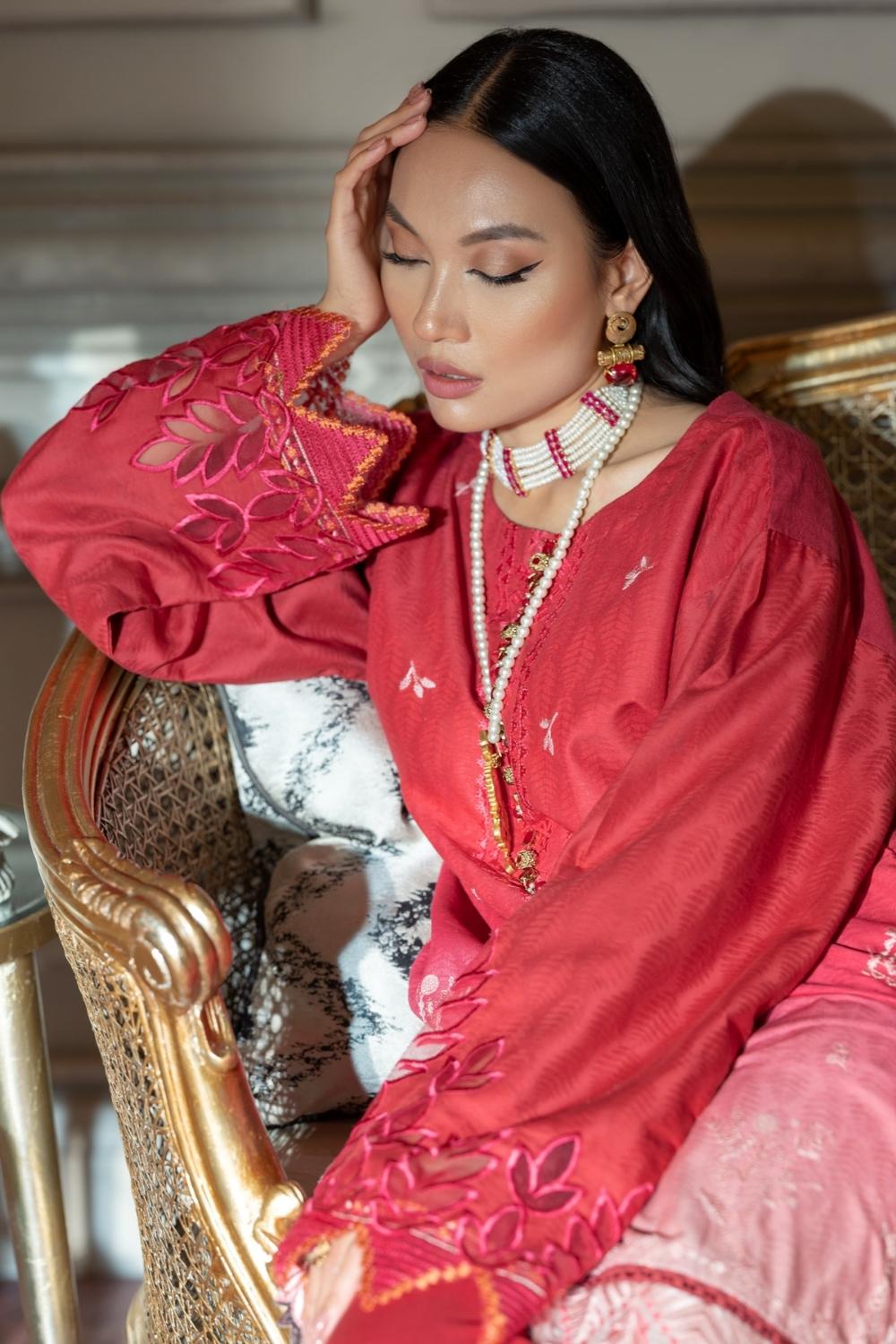 3 PC Unstitched | Jacquard Embroidered Shirt + Chiffon Dupatta