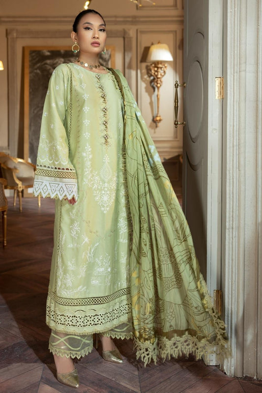 3 PC Unstitched | Emboridered Shirt + Silk Paste Printed Dupatta + Cambric Dyed Trouser