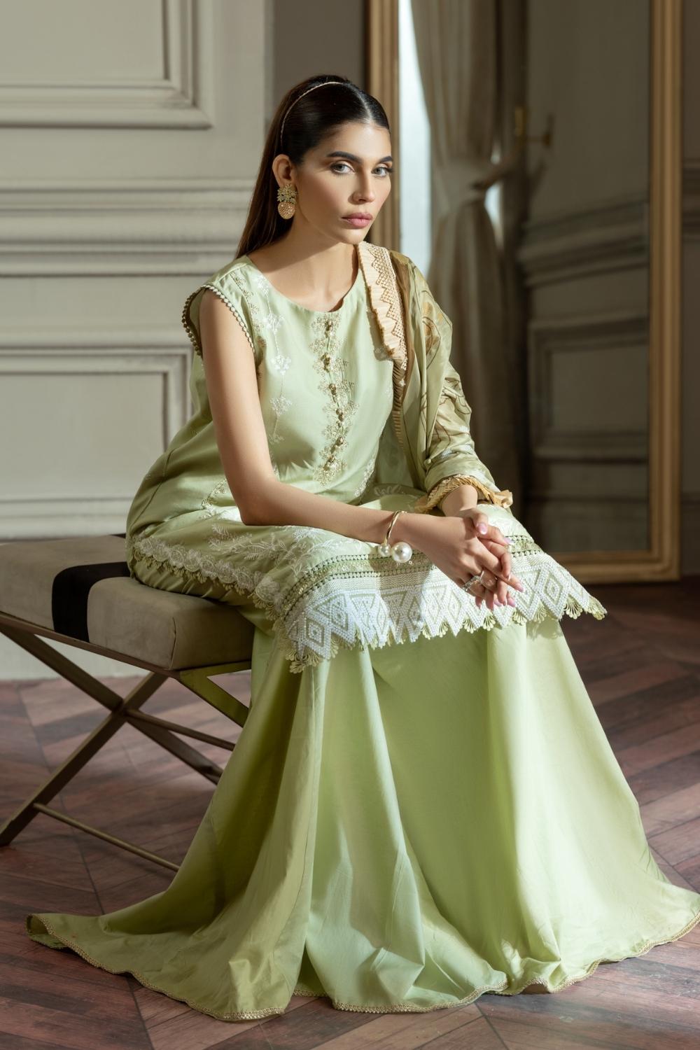 3 PC Unstitched | Emboridered Shirt + Silk Paste Printed Dupatta + Cambric Dyed Trouser