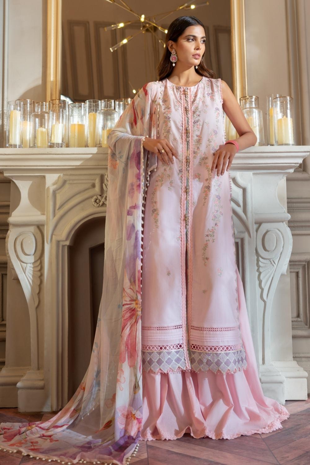 3 PC Unstitched | Emboridered Shirt + Chiffon Digital Printed Dupatta + Cambric Dyed Trouser