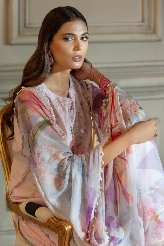 3 PC Unstitched | Emboridered Shirt + Chiffon Digital Printed Dupatta + Cambric Dyed Trouser