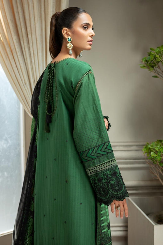 3 PC Unstitched | Jacquard Embroidered Shirt | Silk Dupatta