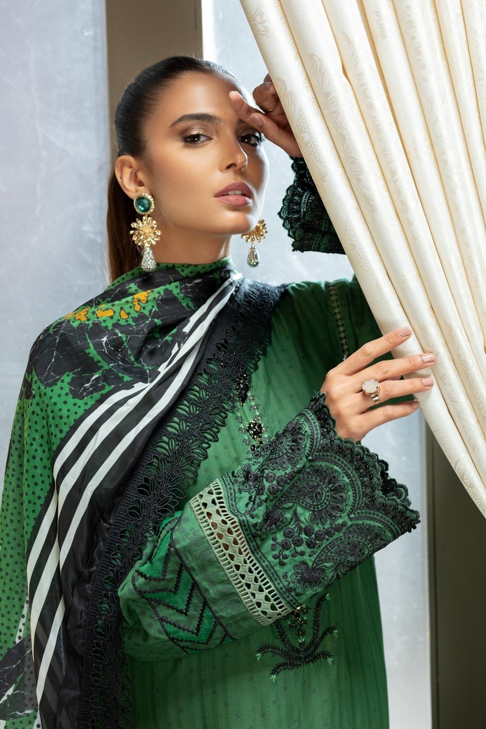 3 PC Unstitched | Jacquard Embroidered Shirt | Silk Dupatta