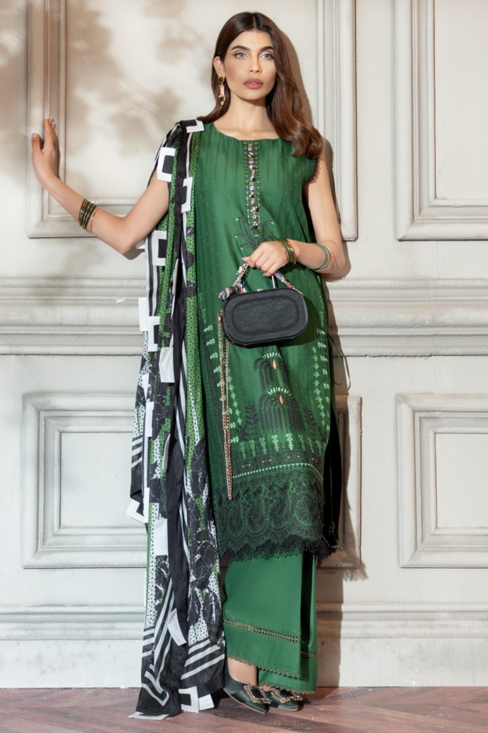 3 PC Unstitched | Jacquard Embroidered Shirt | Silk Dupatta